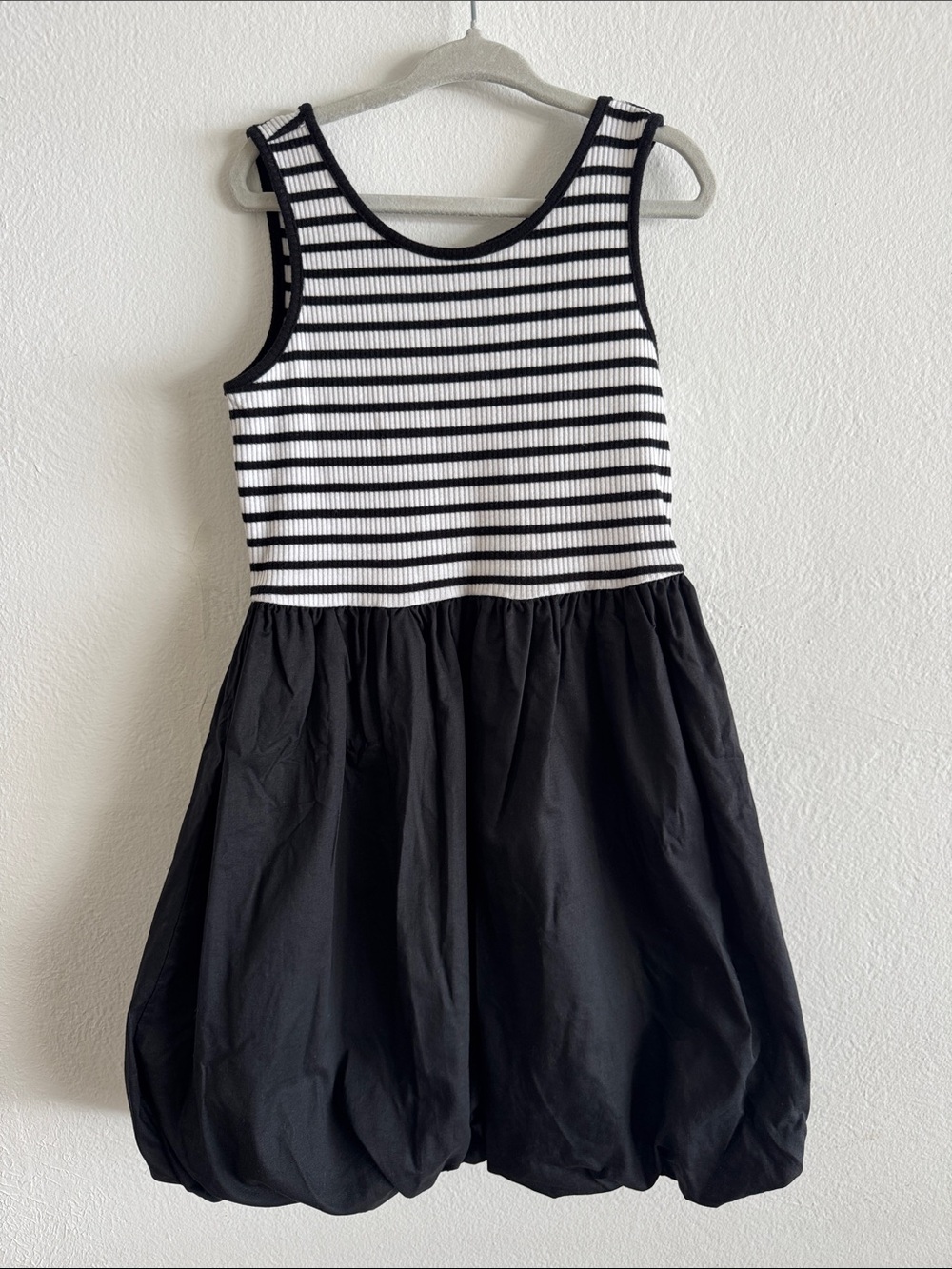 Janie and Jack Black Girls  and White Striped Tank Bubble Dress size 7